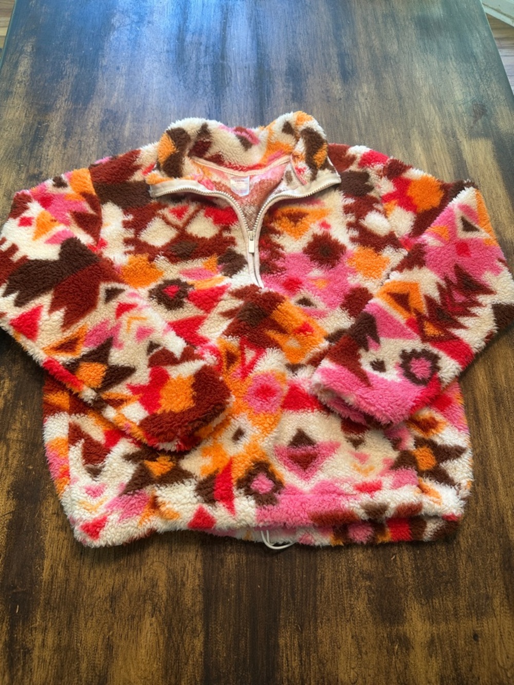 No Boundaries Aztec Print Half-Zip Fleece Pullover - Pink, Brown & Orange